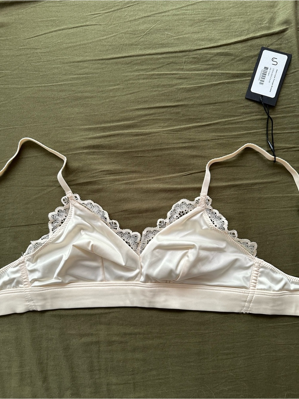 Understatement Lace Satin Bralette in Cream (XS)